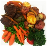 Pepper Steak with Roasted Potatoes, Peas & Carrots