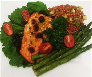 Pistachio Salmon, Wheatberry Salad &amp; Asparagus