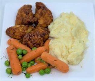 Bbq Chicken Kickers w/Mashed Potatoes, Peas &amp; Carrots