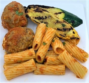 Beef Meatballs w/Pasta Pomodoro and Veggies
