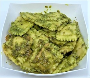 Mini Cheese Ravioli with Pesto Sauce
