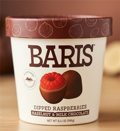 Baris Hazelnut &amp; Milk Chocolate Dipped Rasberries (5 oz)